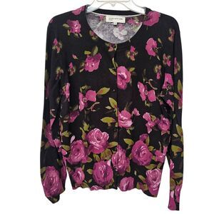 Jones New York Sport Cardigan Womens size XL Dark Floral Cottagecore Office Rose
